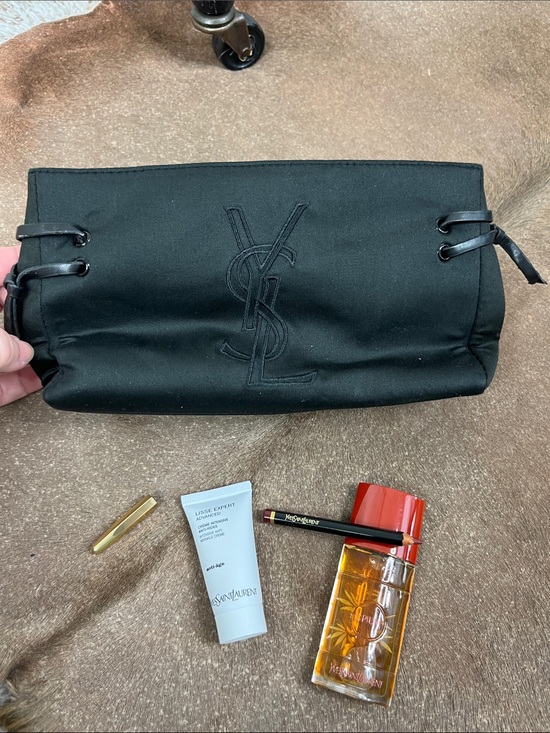 Yves Saint Laurent Other - YSL Embroidered Makeup Bag Set, #8 Lip Liner Opium Anti Wrinkle Cream Travel Bag